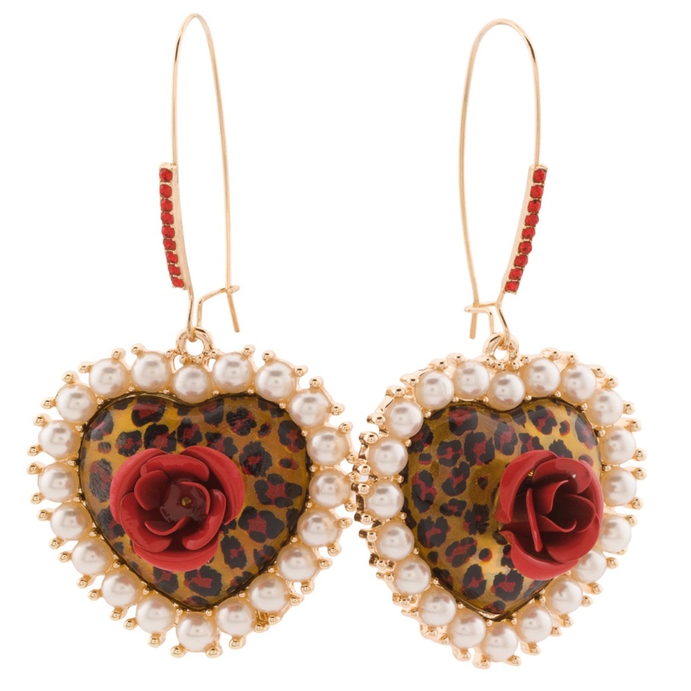 Betsey Johnson Rose Leopard Heart Earrings